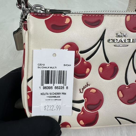 Coach Nolita 19 With Cherry Print Wristlet/Handbag In Leather Chalk CZ012 NWT - Picture 5 of 11